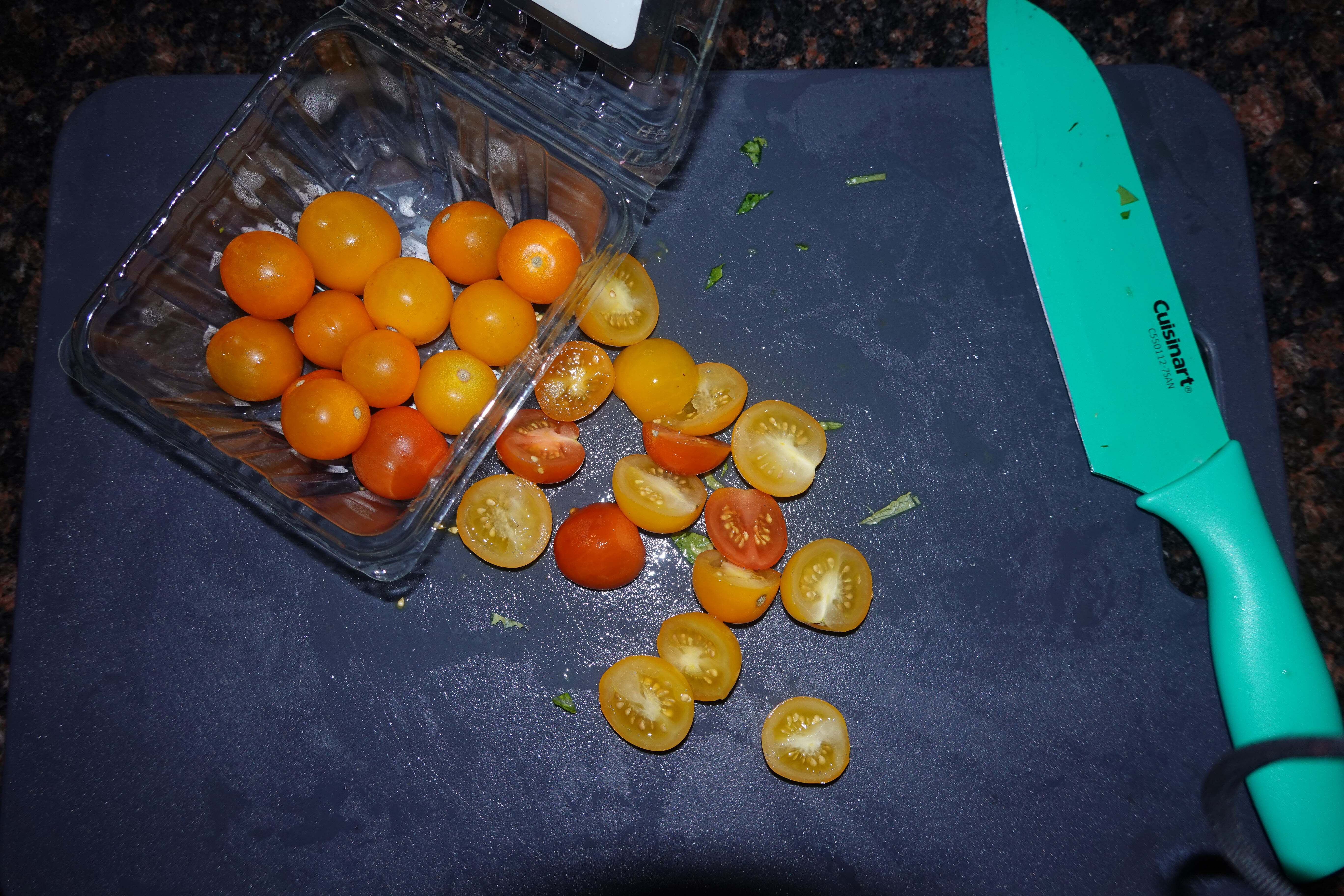 halved cherry tomatoes for salad recipe