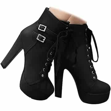 black platform heel boots