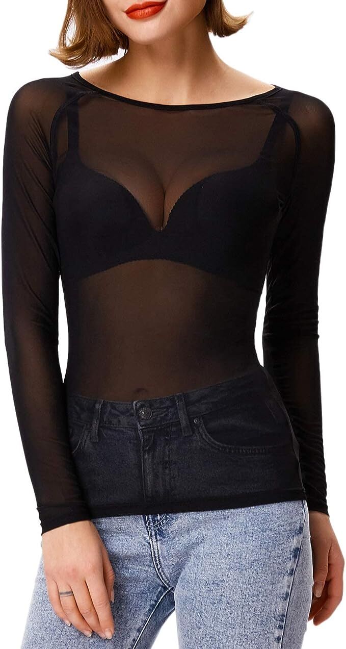 sheer long sleeve mesh top