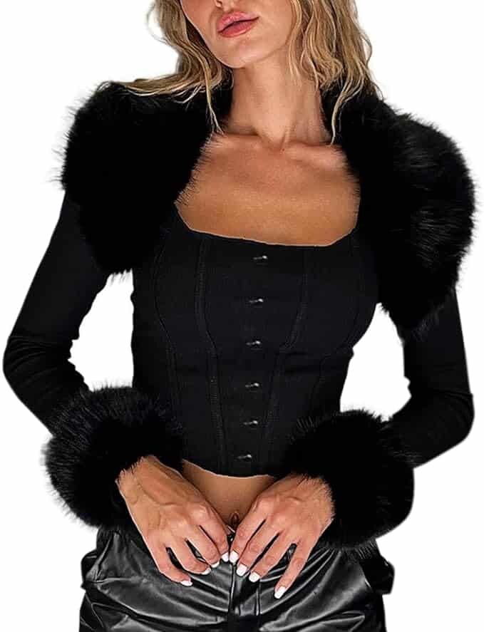 black bolero fur trim