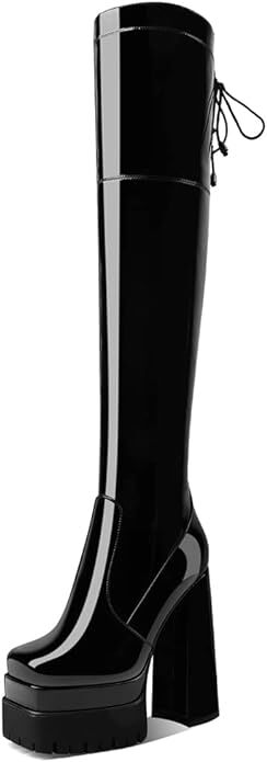 black platform boots patent leather
