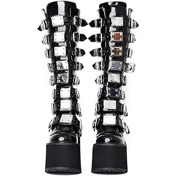 Goth platform boots with silver buckles