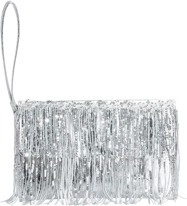 silver sparkly clutch